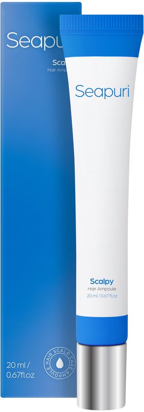 Witte tube Seapuri Scalpy Hair Ampoule met blauwe dop en doosje.