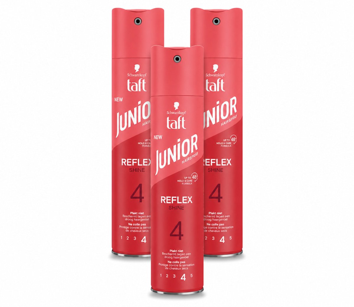 3 x Taft - Reflex Shine 4 - Junior Haarspray - Glanzende finish - 250 ml - Voordeelverpakking - 3 stuks