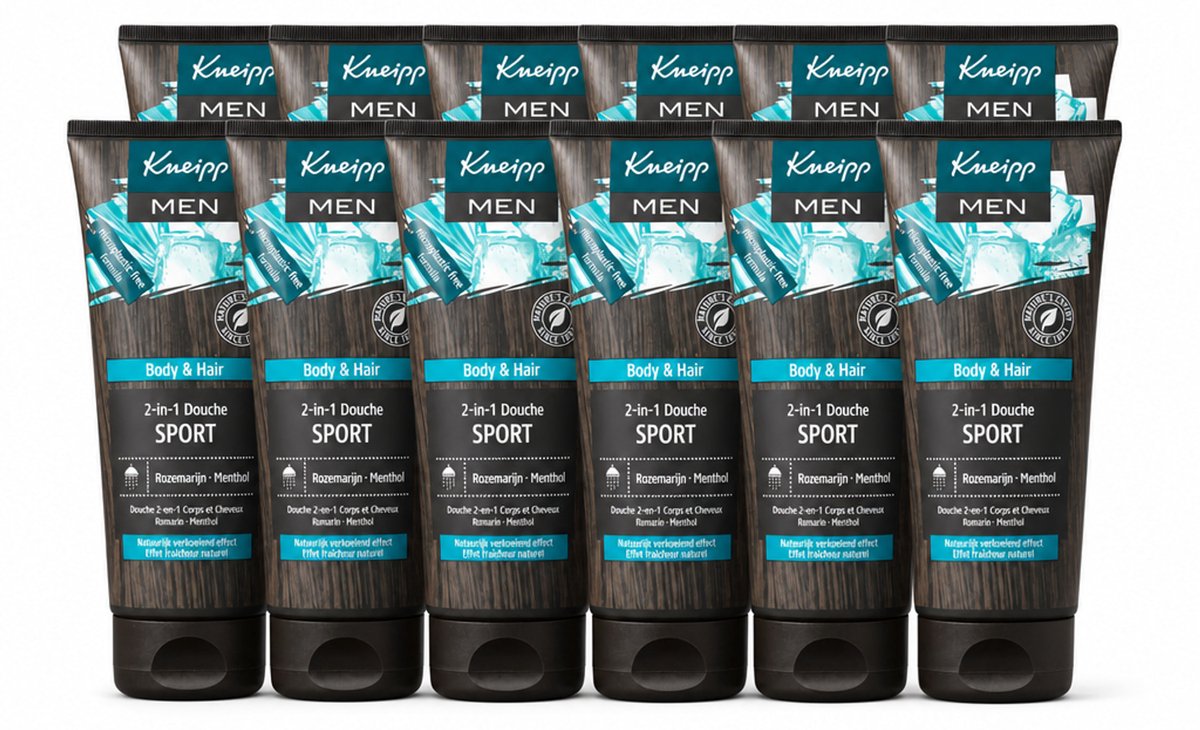 12 x Kneipp - Sport Douche 2‑in‑1 - Men - 200 ml - Voordeelverpakking - 12 stuks