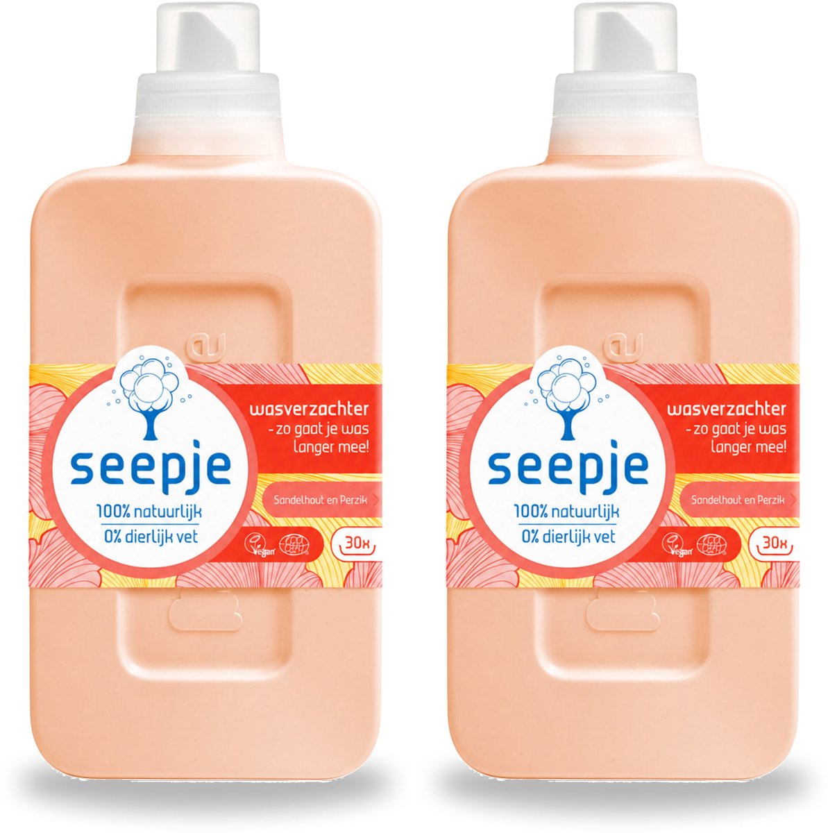 2 x Seepje - Wasverzachter - Verzorgt en Verfrist - Sandelhout en Perzik - 30 Wasbeurten - 750 ml - Voordeelverpakking - 2 stuks