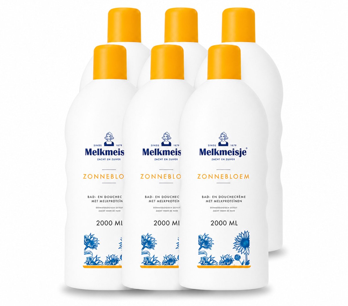 6 x Melkmeisje – Bad & Douchecrème – Zonnebloem – 2000 ml - Voordeelverpakking - 6 stuks