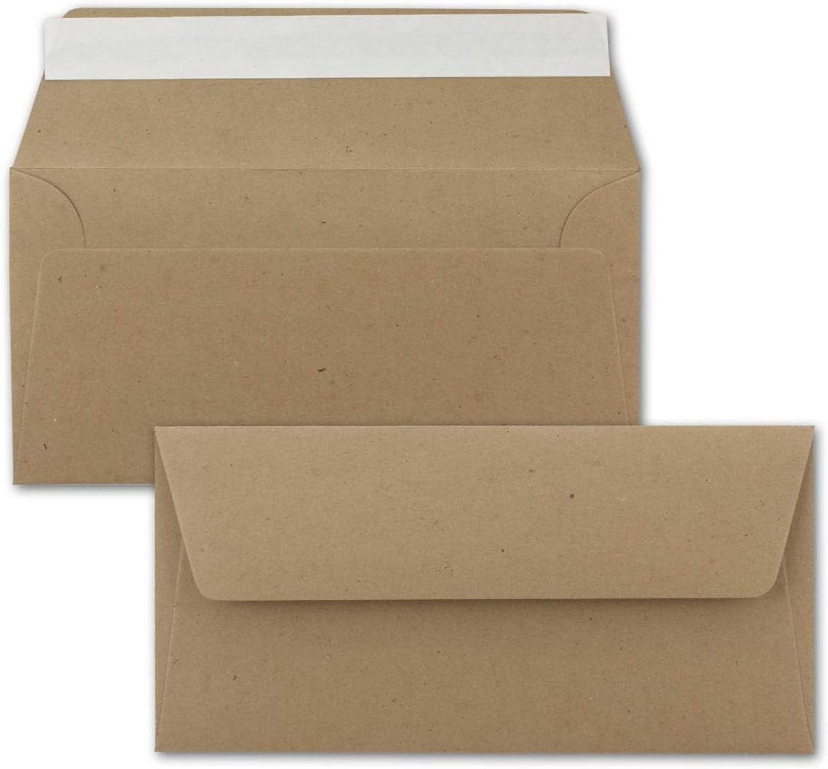 50x Kraftpapier enveloppen DIN Lang - Bruin - zelfklevende kleefstrip 11 x 22 cm - 120 g/m² briefenveloppen zonder venster van recyclingpapier - van NEUSER PAPIER