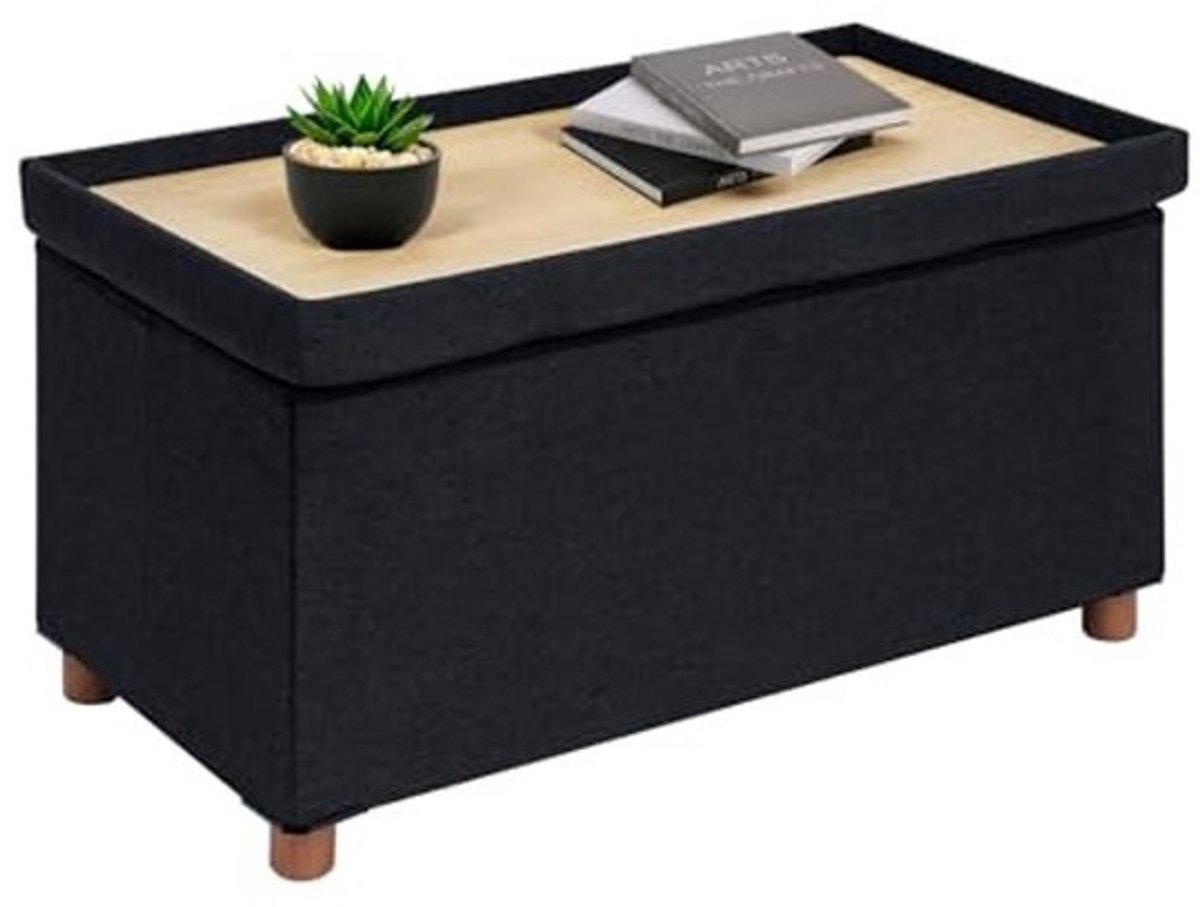 Inklapbare Zitbank met Opbergruimte voor Woonkamer en Slaapkamer - Zwart 76 x 38 x 38 cm