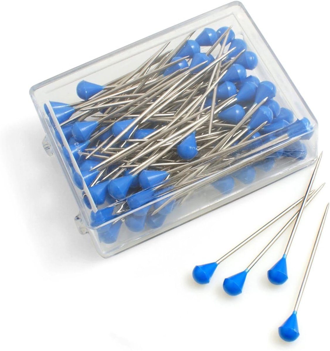 100 x behangnaalden, dagsteker, naald, spelden met kunststof kop, blauw, 50 mm