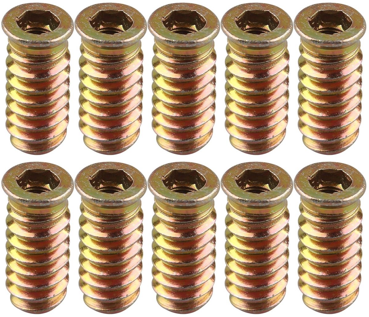 10 stks M6 × 25mm draad moer hout invoegen Interface Schroeven Zeshoekige Socket Moer Bevestiging voor Meubilair Bed Cot kabinet