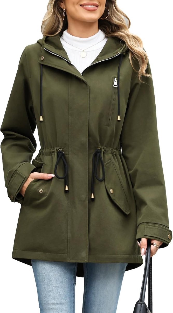 Damesjas voor de overgangsperiode, katoen, parka met capuchon en trekkoord