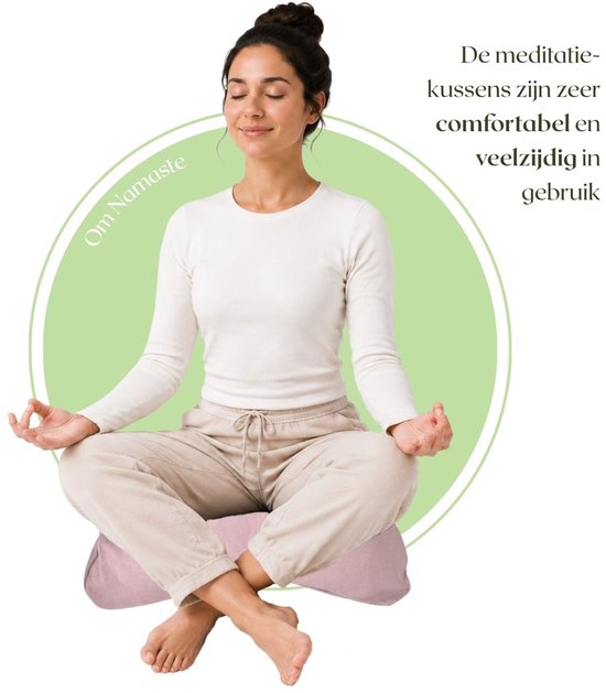 Om Namaste Halve Maan Meditatiekussen Zitkussen Pro Moon Licht Roze van Yogi & Yogini — afbeelding 3