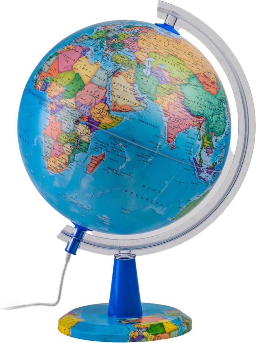 Levo® Verlichte Wereldbol - Wereldbol - Kinderwereldbol - Diameter ca. 30 cm - Afbeelding Van Fysieke en Politieke Kaart - Veelkleurig - 34cm x 31cm x 20cm