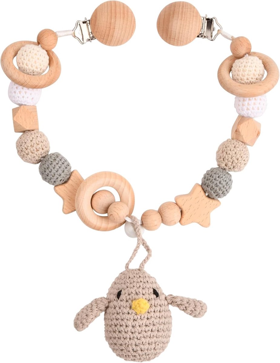 Kinderwagenketting van hout en haken, schattige dierenvorm, kinderwagenspeelgoed met bel voor baby's, meisjes en jongens