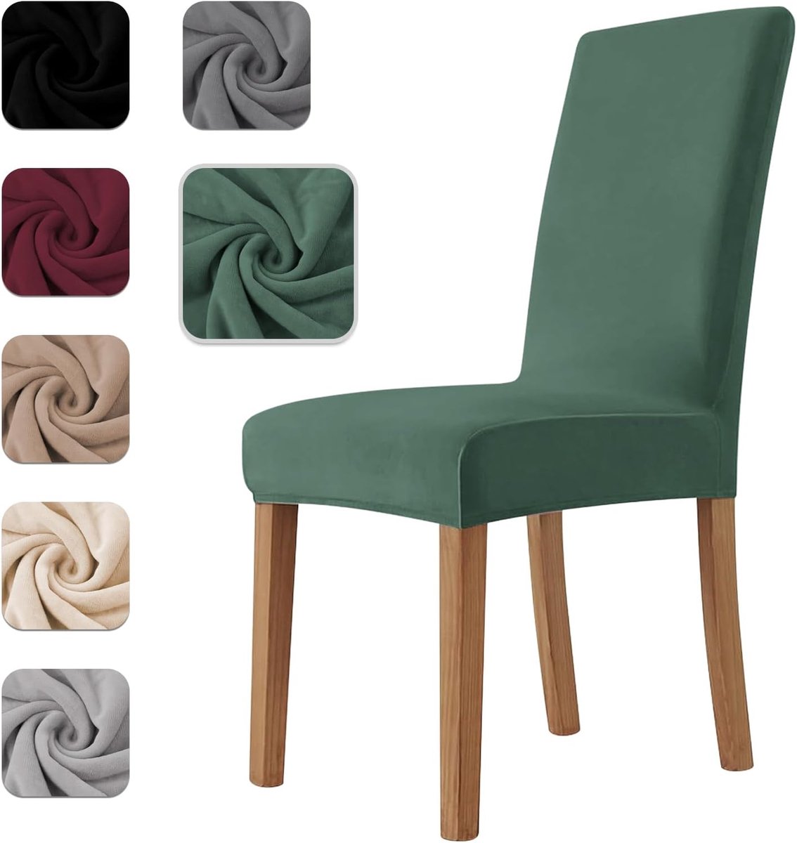 Stoelhoes met rugleuning, 4-delig, elastisch, fluweel, universeel, voor keuken, woonkamer, superzacht, comfortabel, krasbestendig, groen