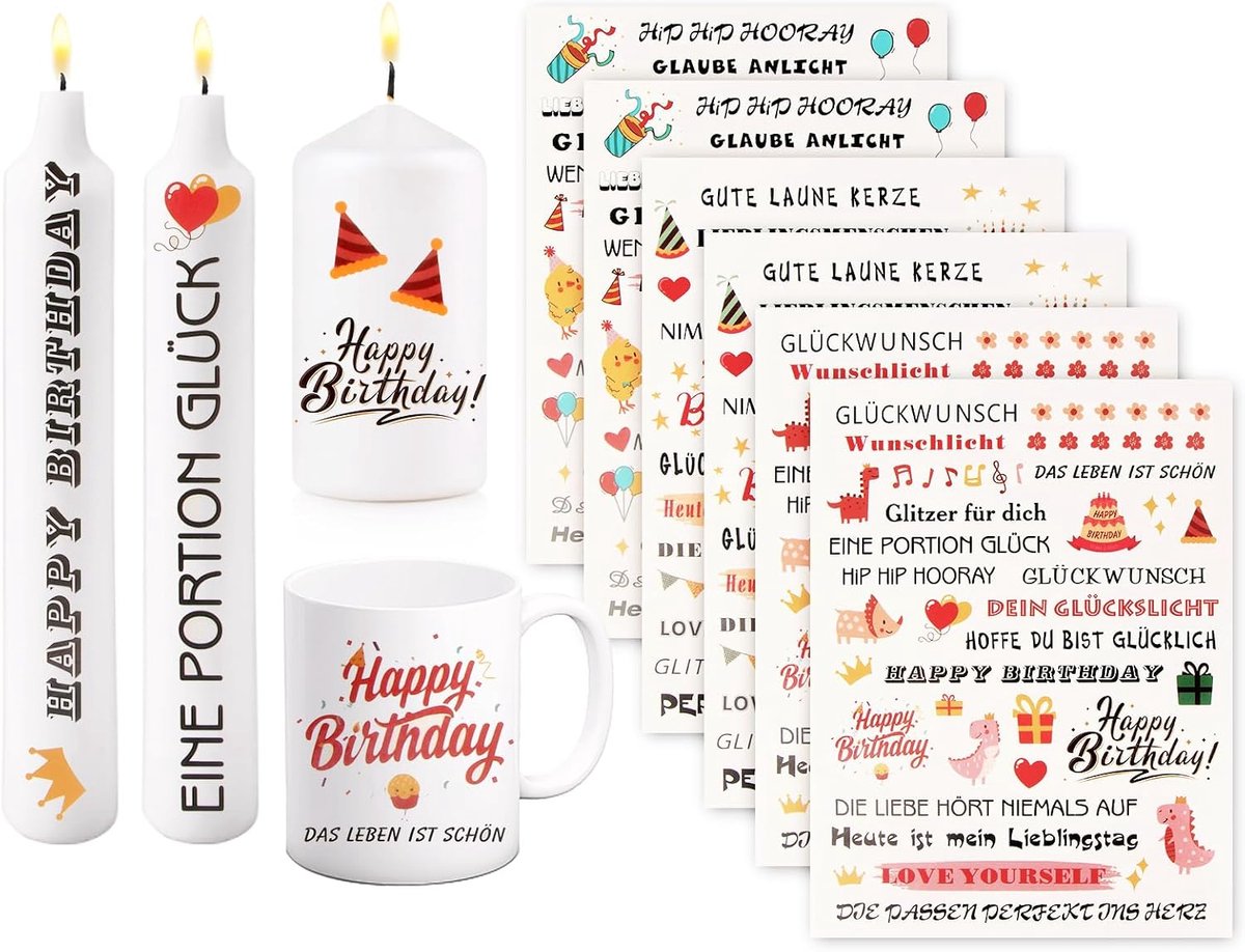 6 stuks kaarsenfolie, verjaardagskaarsenfolie, watertransferdruk, kaarsenstickers, waterschuiffolie, decoratie, kaarsen, Happy Birthday, doe-het-zelfcadeau, decoratief cadeau, kaarsspreuken