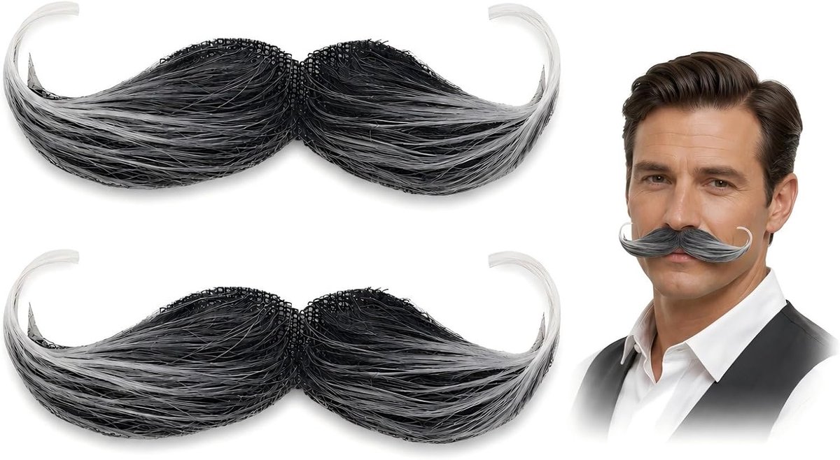 2 stuks valse snorbaard, nieuwe snor realistische snor valse baard en snor grijze baard, verkleedbaard, cosplay-baard, stof, man, vormen, feestbenodigdheden