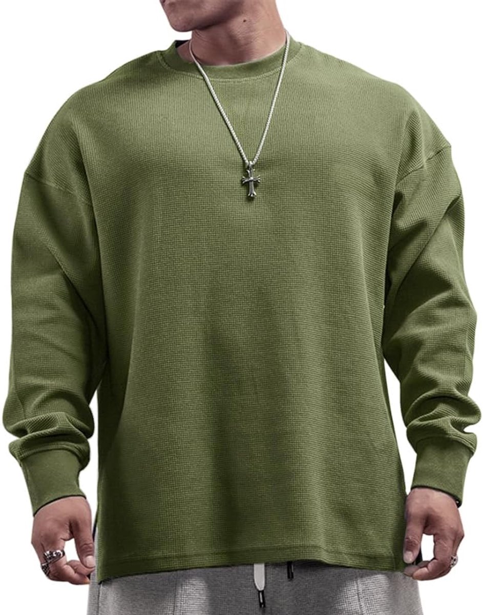 Basic Lange Mouw Wafel Sweatshirt Losse Fit Workout Pullover Ronde Hals Shirt