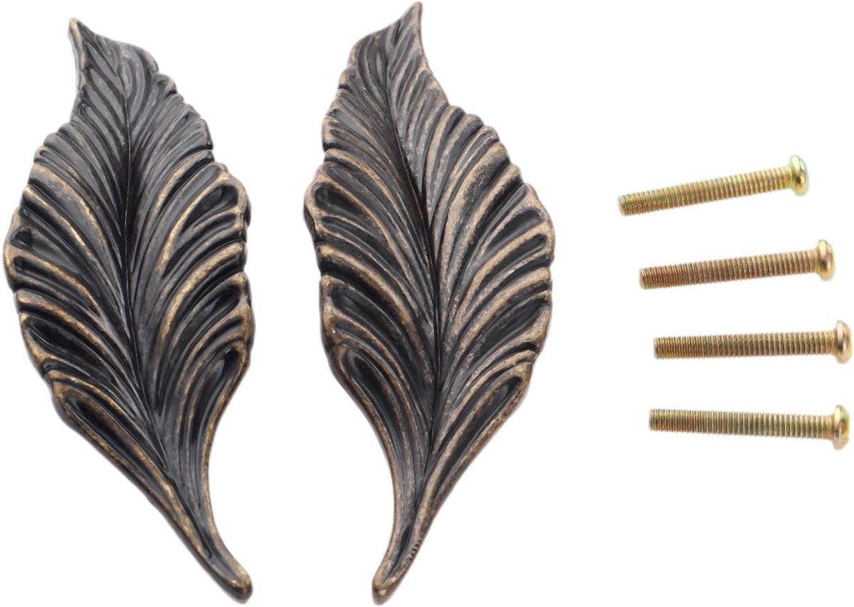 Handgreep van zinklegering, bladvorm, voor kast, keuken, deur, lade, boekenkast, 10 cm, zinklegering, koper, 2 paar