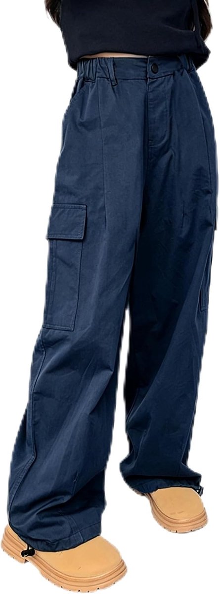 Cargobroek voor meisjes, katoenen baggy broek met elastische taille en meerdere zakken, voor kinderen van 6 tot 15 jaar