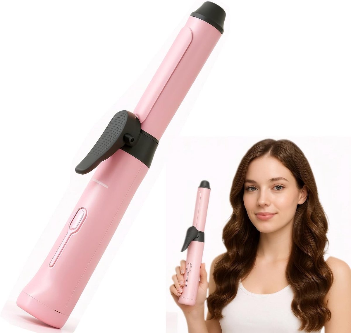 Krultang - Krultang kort haar - Keramische Reis 20mm - 3 Temperatuurstanden - USB-C- Met Anti-Verbrandings Standaard - Geschikt voor op reis - Roze