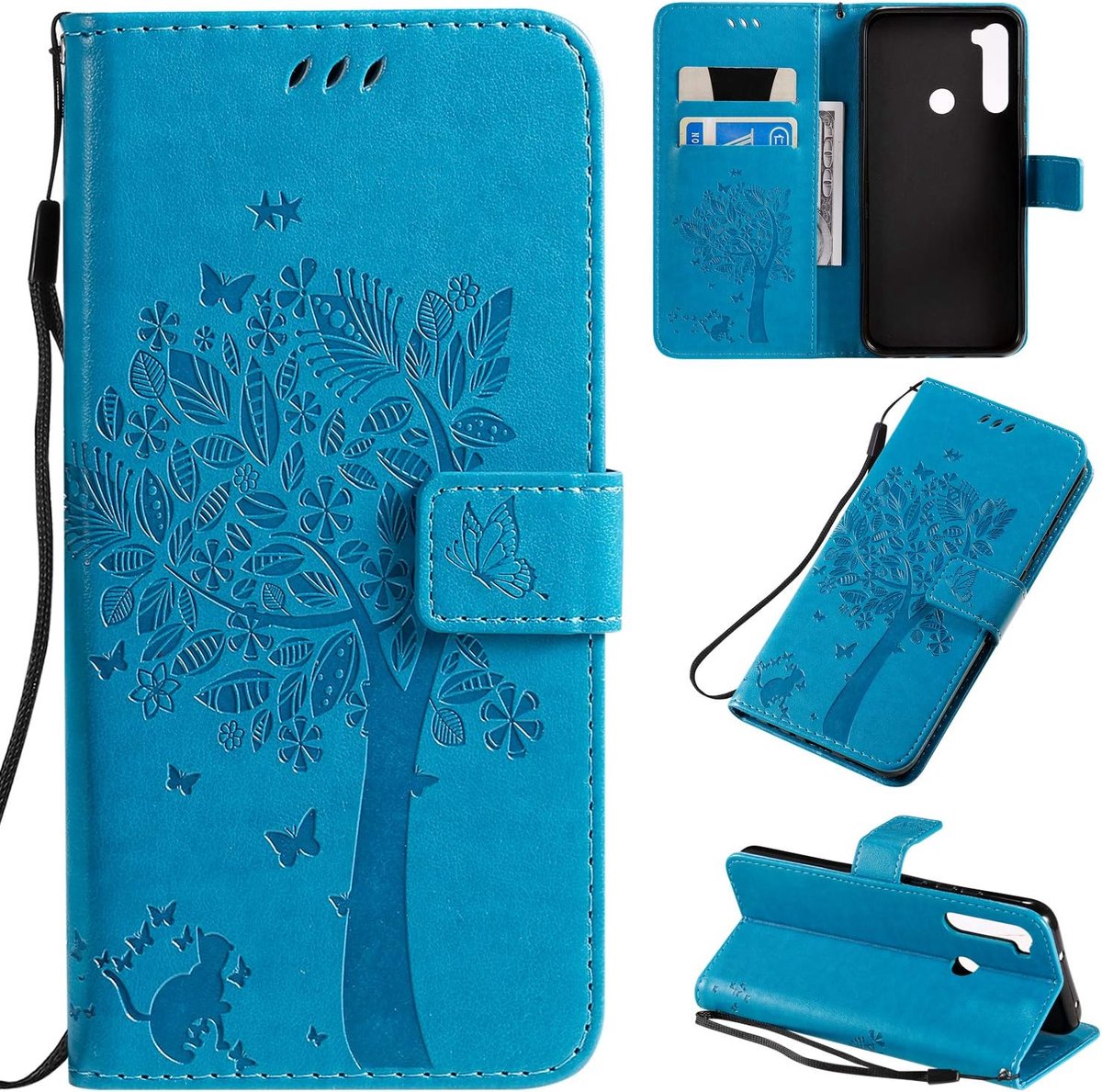 Xiaomi Redmi Note 8T hoes, PU lederen portemonnee hoes flip folio boek opvouwbaar deksel voor Xiaomi Redmi Note 8T (blauw)