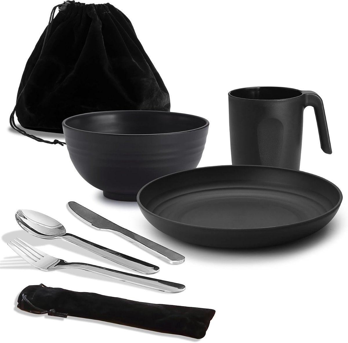Gebruiksvoorwerpen, ReaNea voor reizen, picknicks, buiten. Inclusief mes, lepel, vork, bestekset, mok, kom, bord
