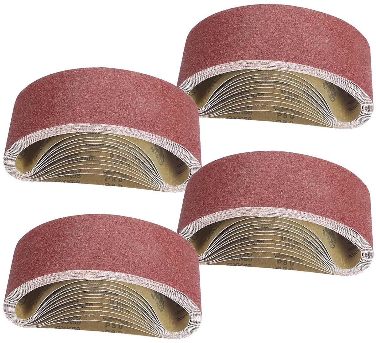 20 stuks schuurpapier voor schuurmachine, schuurbanden 75 x 533 mm, professionele schuurbanden van stof voor stationaire bandschuurmachines, schuurmachine, 4 x korrel 80/120/150/240/400