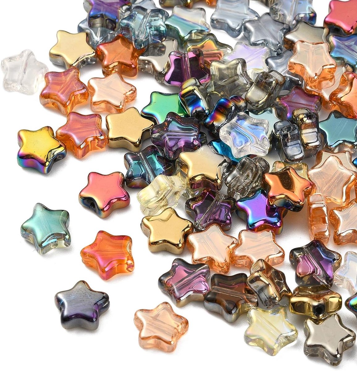 100Pcs Willekeurige Kleur Ster Glas Kralen Transparante Kleine Pentagram Kralen Ster Spacer Losse Kralen voor DIY Ambachten Armband Sieraden Maken