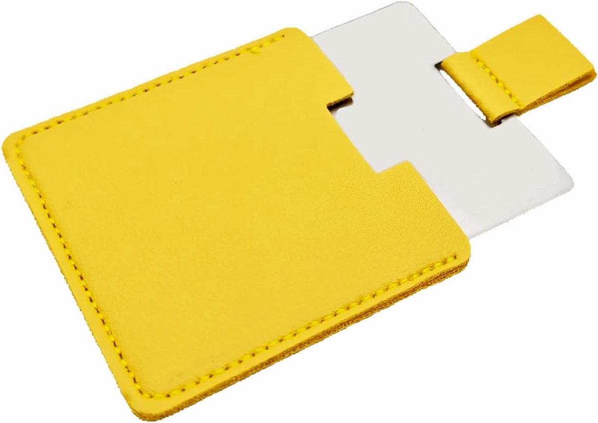 Reisspiegel, 5,9 cm, mini-handspiegel, roestvrij staal, onbreekbaar, met PU-leren hoesje, geel