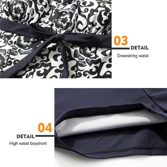 Sets voor dames, hoge taille, 2 stuks, tankini-badpak, zwempak, bedrukte top met boyshorts, badmode, badpak — afbeelding 2