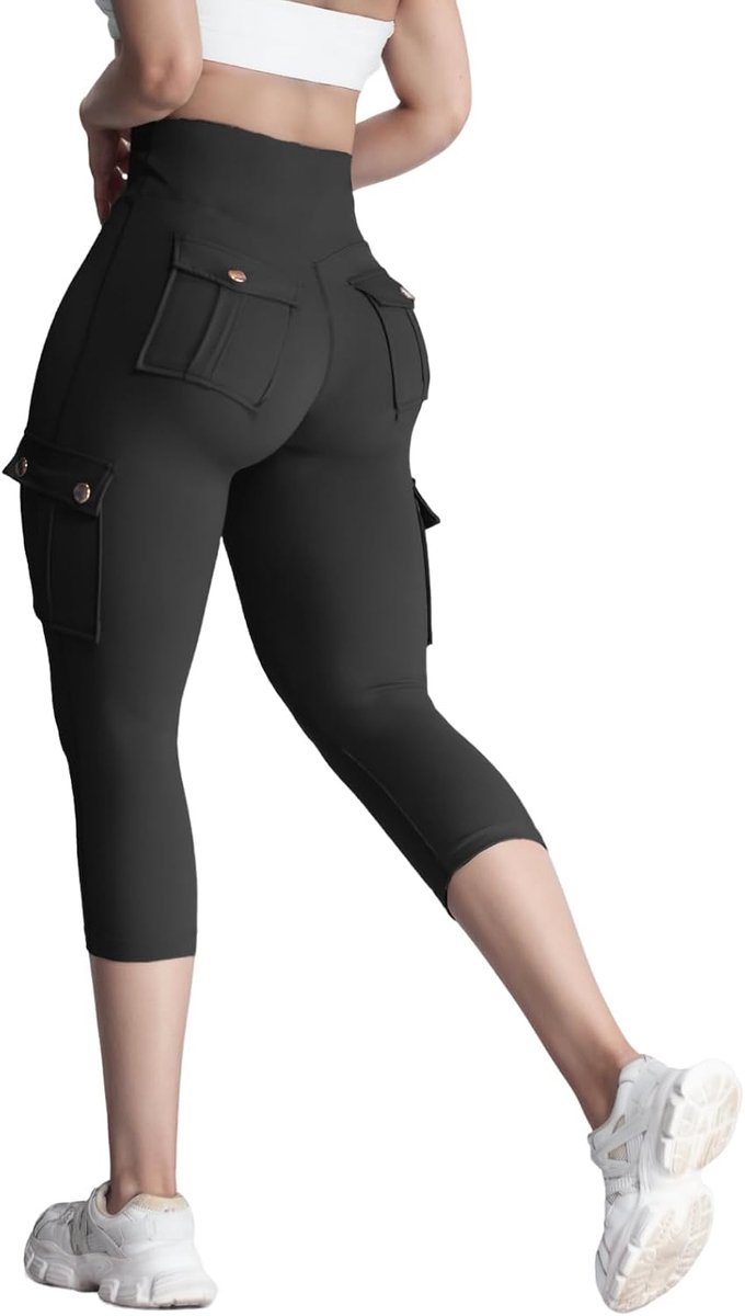 Leggings voor Vrouwen UK Cargo Zakken Hoge Taille 3/4 Capri Jogging Broek Workout Running Wandelen Yoga Wandelen Sport
