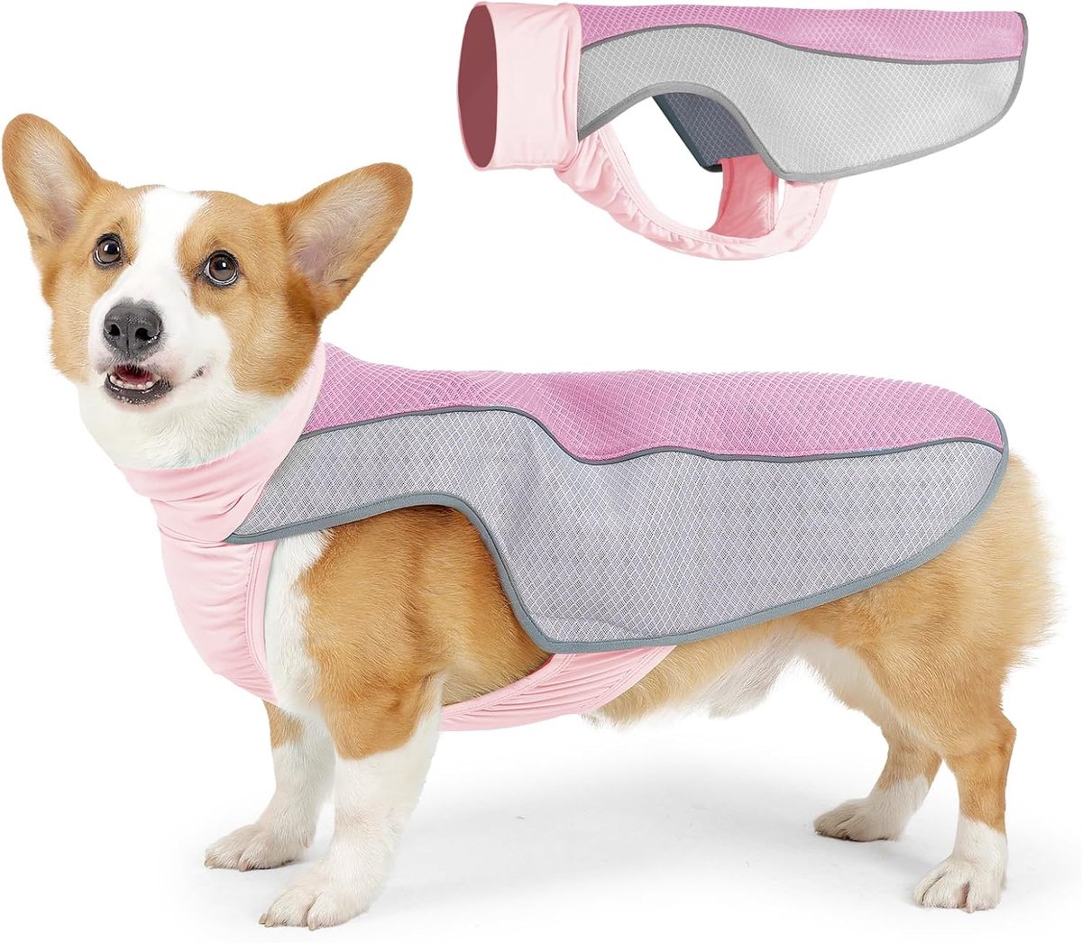 Koelvest voor honden, zomerkoelvest voor kleine, middelgrote en grote honden, verdampende hondenkoeljas, veiligheid zonwering koelvest, ademend hondengaas ijsvest voor buitenactiviteiten, roze