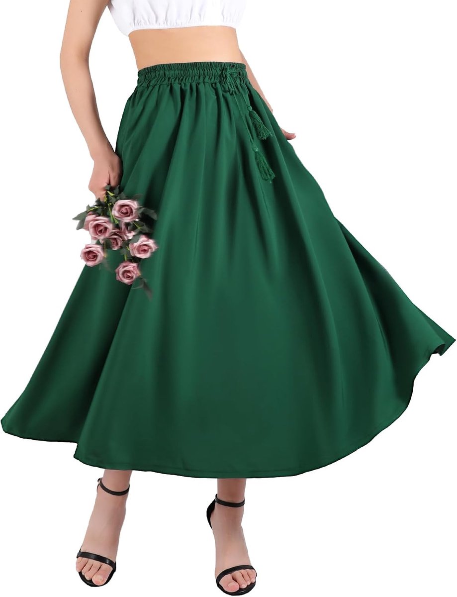 Rokken voor Vrouwen Damesrokken Elastische Taille Lange Rok met Zakken Midi Rok met Koord