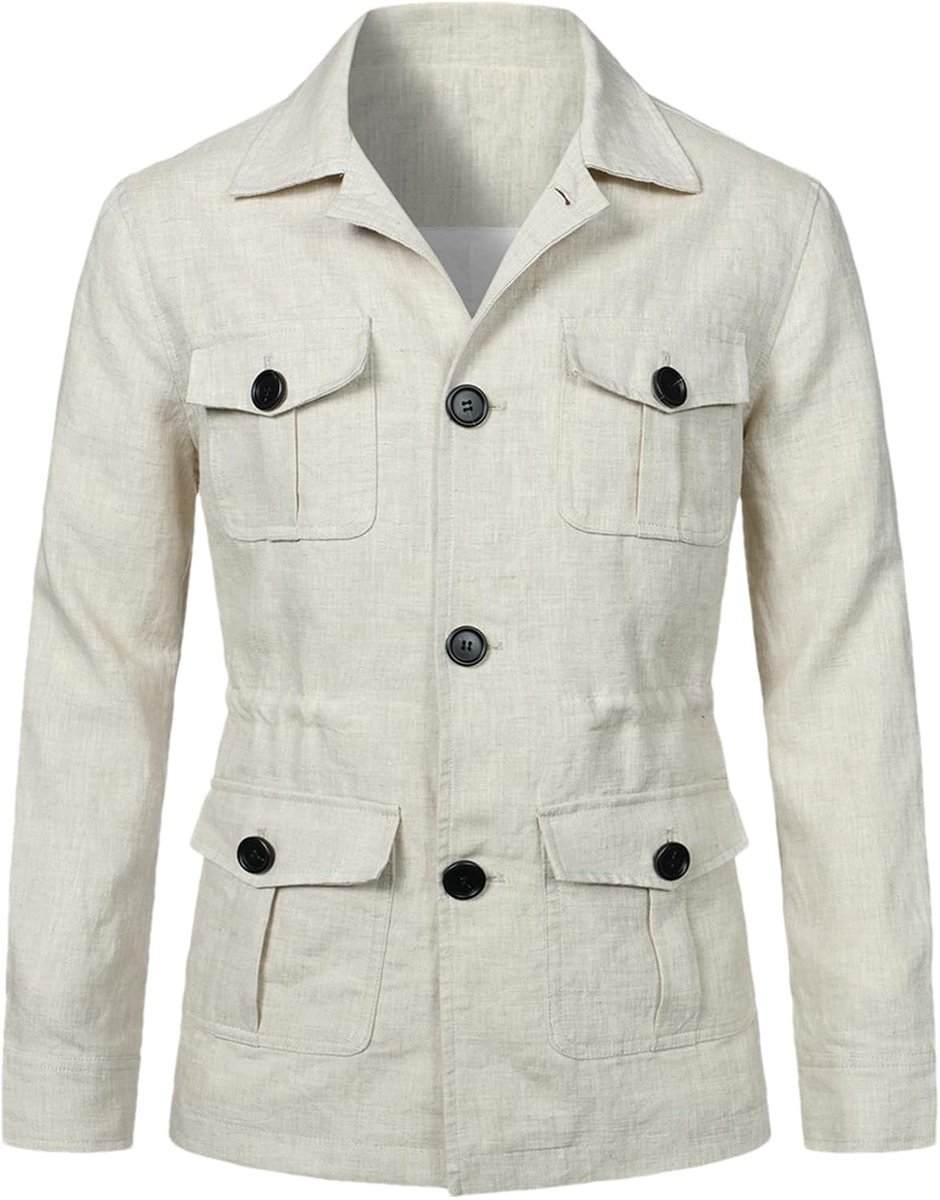 Linnen herenjack met knopen ademende casual blazers jas met zakken