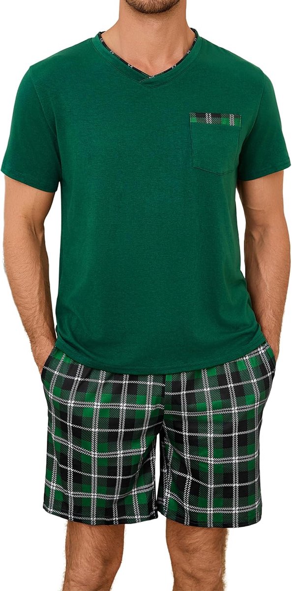 Pyjama voor heren, zomer, pyjamaset, korte mouwen, comfortabel, zacht, S-4XL