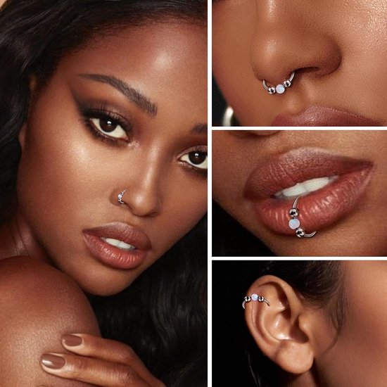 Titanium-neusring, septum, piercingsieraden, helix, kraakbeen, conch, scharnierende segmentringen, tragus, lip, 18g 16g dikte, hypoallergeen 8 mm/10 mm, wit, blauw, roze, opaal, voor — afbeelding 3