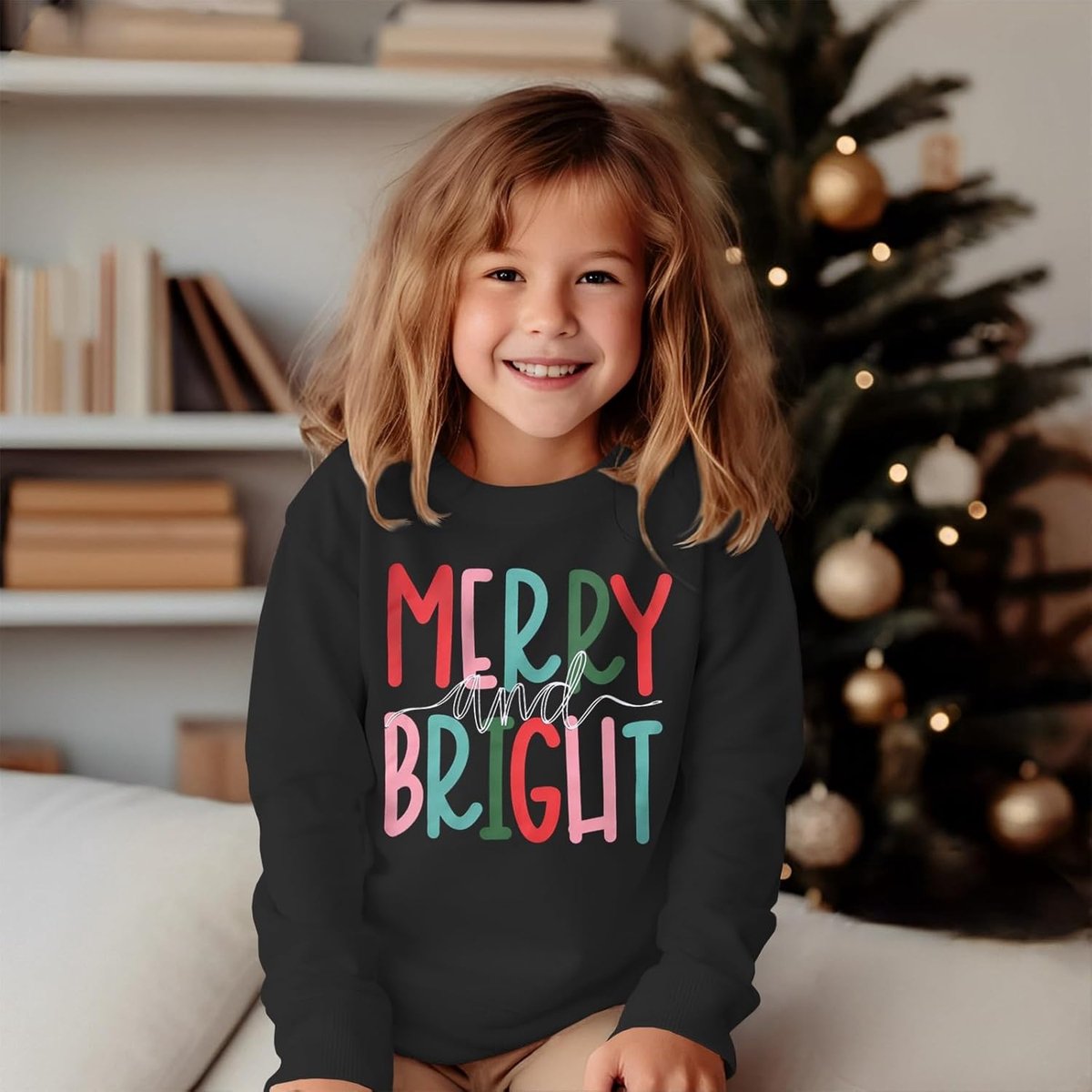 C&M WODRO Kersttrui voor kinderen, Merry Bright printer, sweatshirt, uniseks, jongens, meisjes, kleding, katoen, warme trui, ronde hals, lange mouwen, feestelijke trui