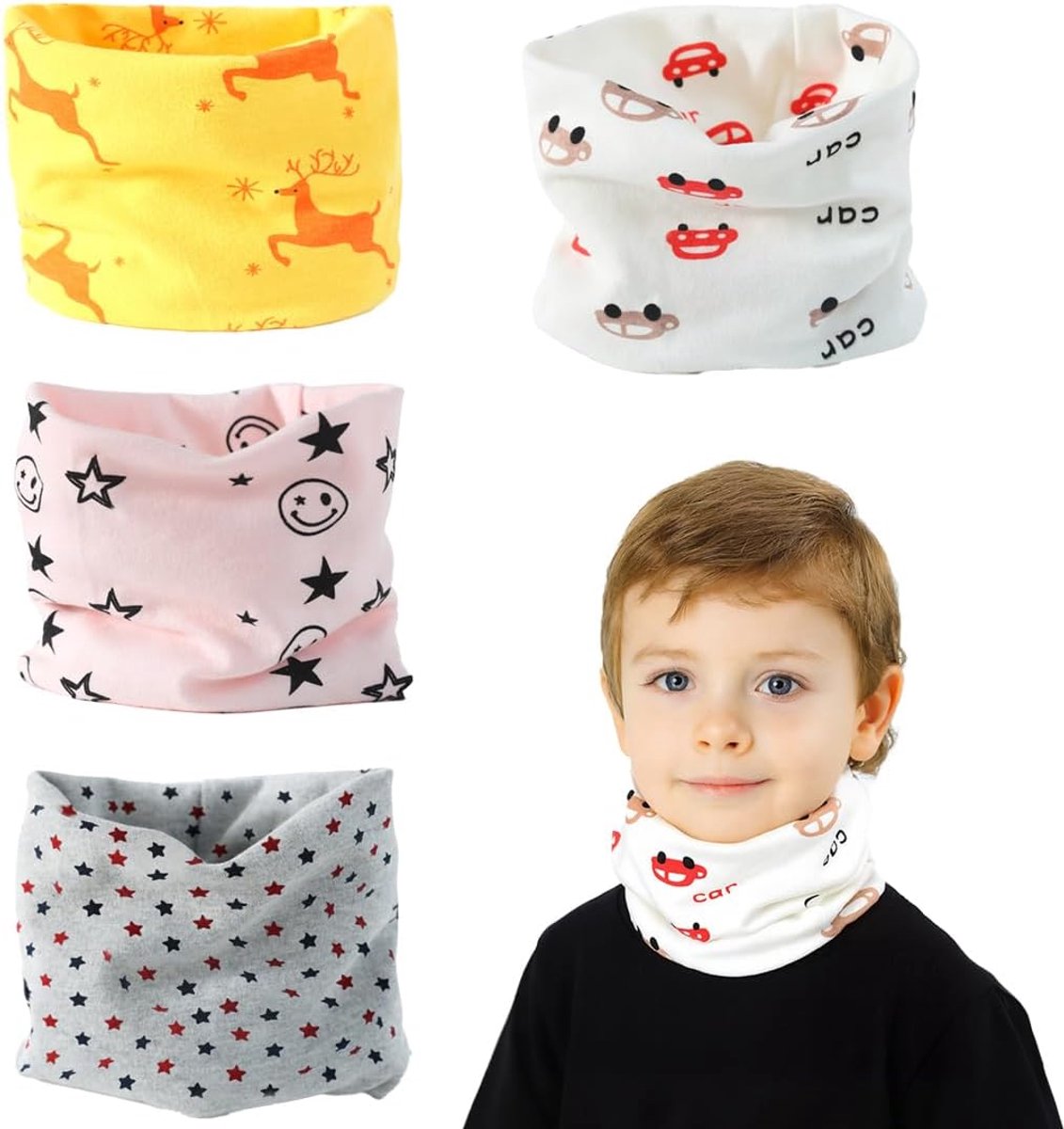 4 stuks sjaal voor kinderen, baby's, katoen, halsdoek, sjaal, katoen, winter, halsdoek, multifunctionele doek voor baby's, voor jongens en meisjes, 0-6 jaar