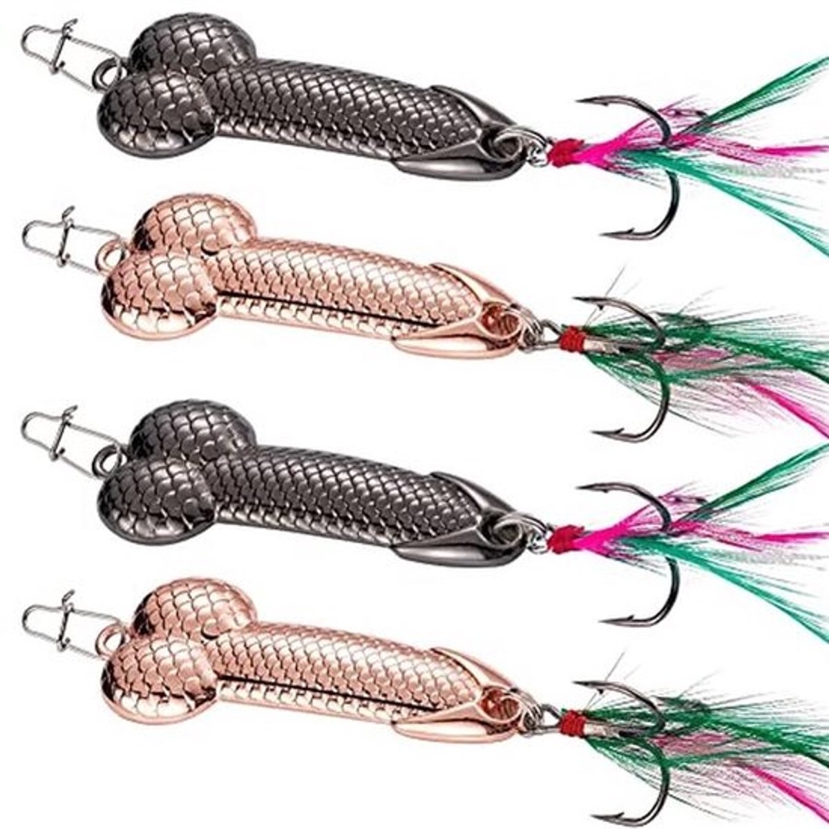 Roodgoud Zwart Metalen Vishaak met Veer - 4 Stuks | Visaccessoires voor Zoet en Zout Water