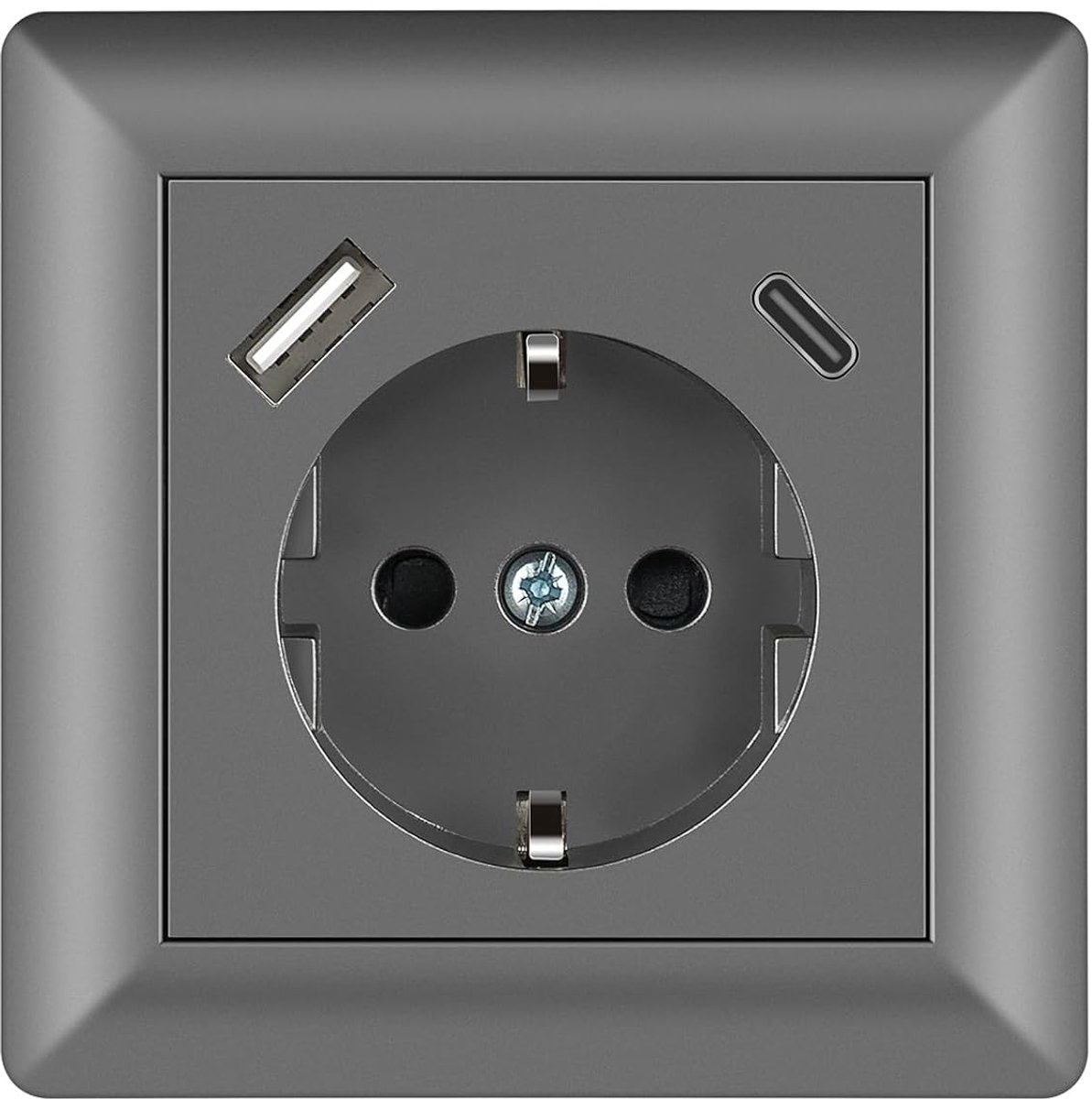 Inbouwsysteem 55, Schuko-stopcontact met USB-aansluiting en type C-poort (max. 3,4 A), geaard stopcontact, past in standaard inbouwdoos, wandcontactdoos voor smartphone