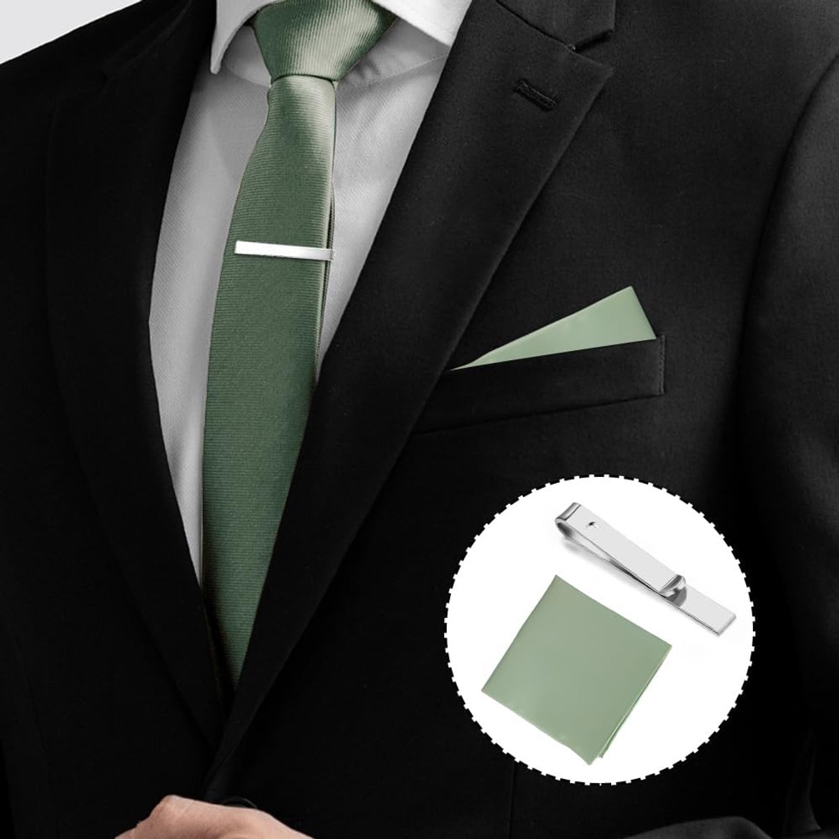 6 stuks heren vlinderdas zakdoek manchetknopen dasspeld set elegante strik voorgebonden accessoires voor business formeel bruiloft (groen)