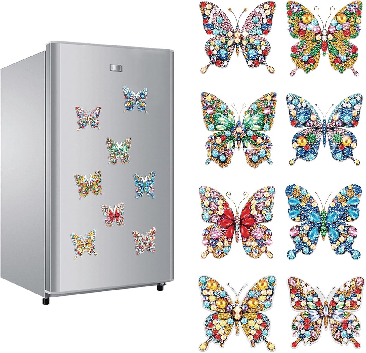 Diamond Painting Magneten Koelkast 8 stuks Diamant Schilderij Koelkastmagneten Kits DIY Diamant Painting Stickers Koelkastmagneten met Kristallen Handwerk Whiteboard Prikbord Vlinder