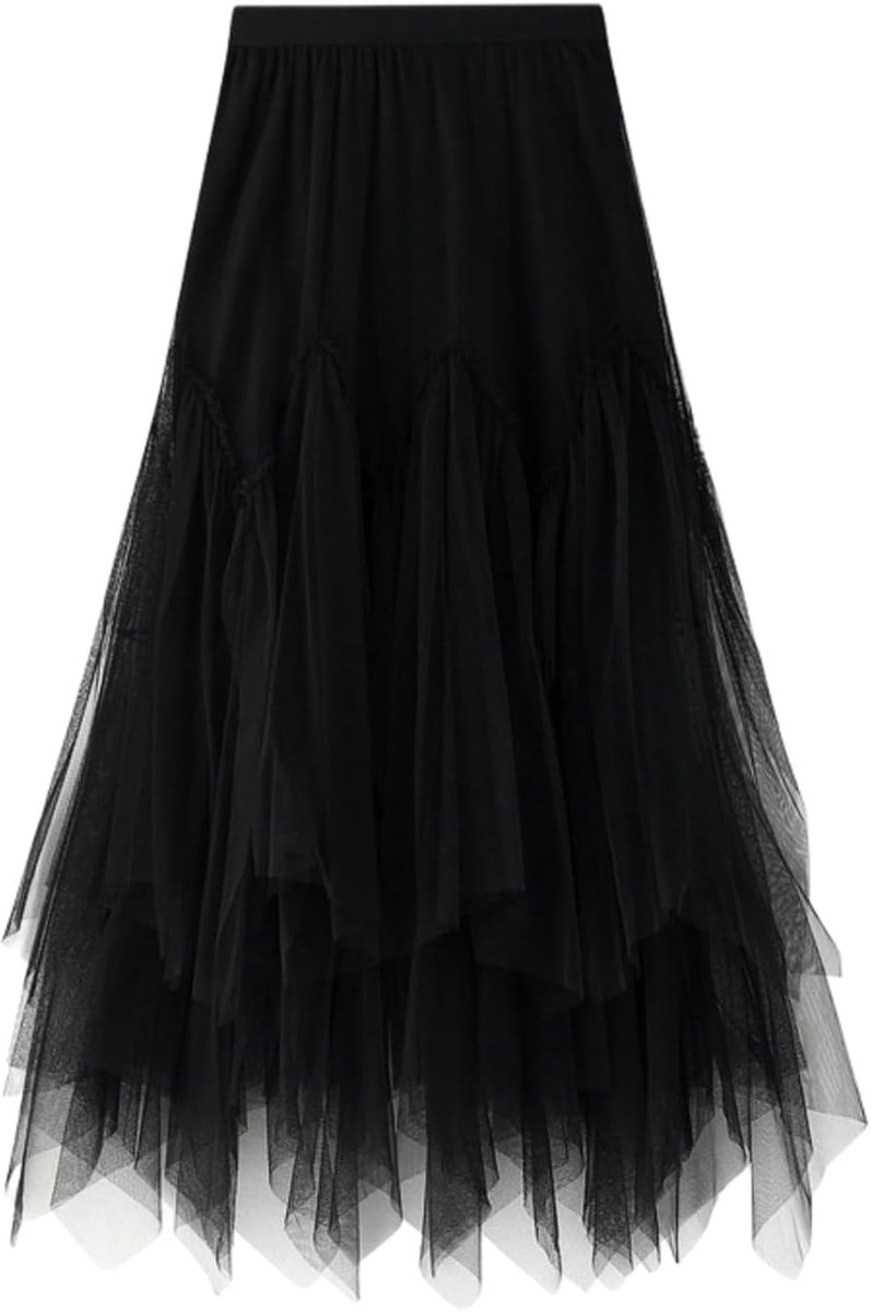 Rok voor dames, A-lijn, midi-rok, lange maxi-tule rok, onregelmatige tutu, rok, hoge taille, plooirok, laagrok, onregelmatige onderrok, mesh, zomerrok voor dagelijks gebruik