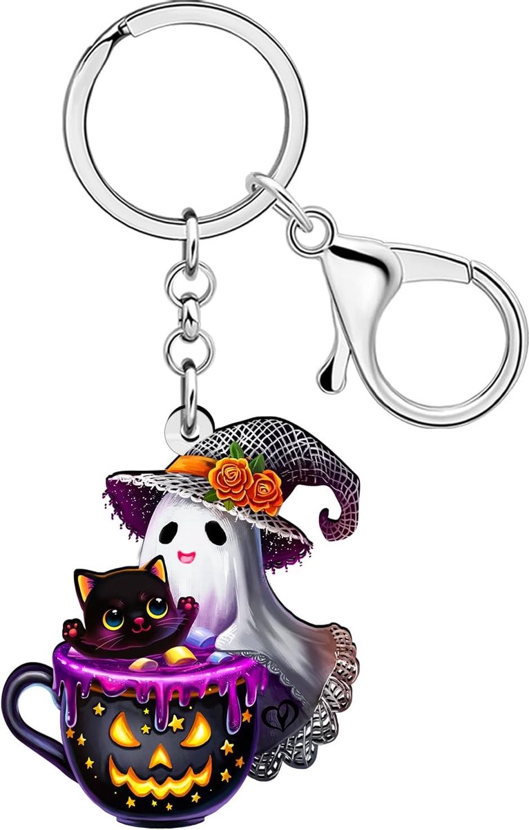 Pompoen Geest Sleutelhanger Acryl Halloween Heks Hoed Heksen Accessoires Ghost Geschenken Voor Vrouwen Meisje Kid Tas Charms