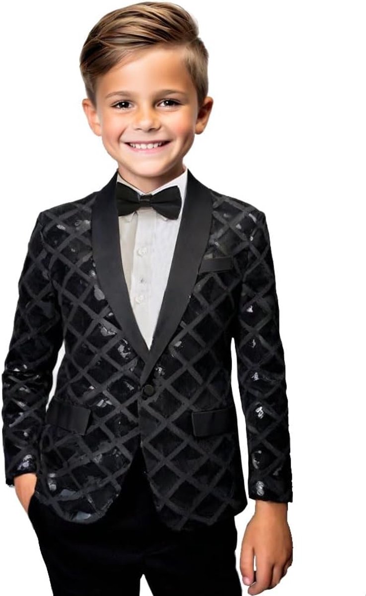 Pak met pailletten voor jongens, maat 4 stuks, ruitvormig patroon, formele kleding voor bruiloften en feesten, 5-16 jaar