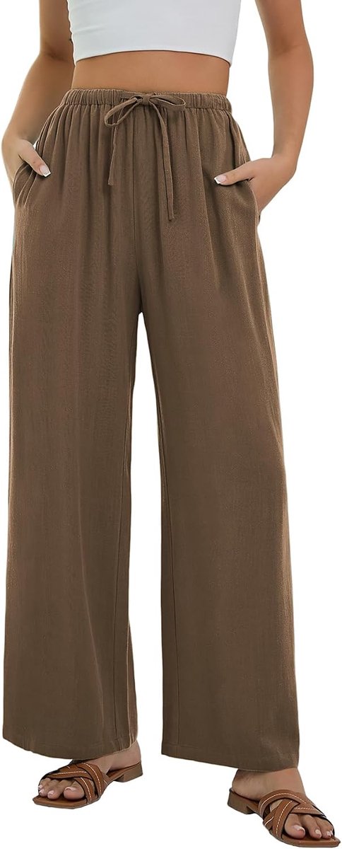 Broek voor dames Zomerse baggy broek met wijde pijpen Damesbroek met elastische taille Lichtgewicht broek voor dames met zakken Losse pasvorm