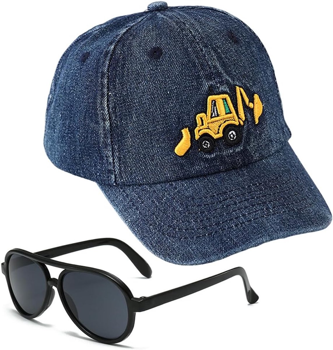 Baseballpet voor kinderen, 2 stuks zomerhoed, zonnebril, set van 2, paraplupet, baseballpet, zonnehoed, verstelbare zonnehoed, blauw