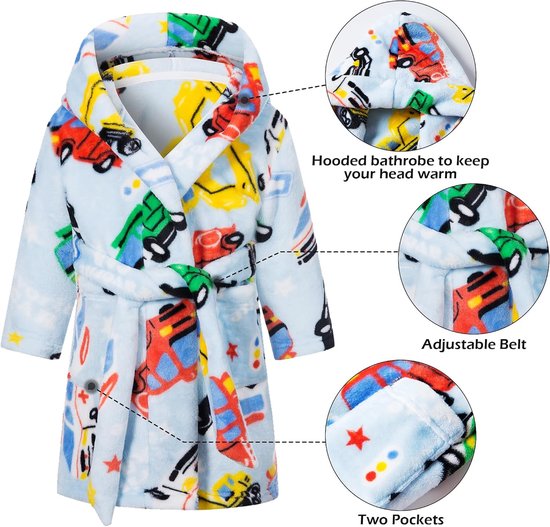 Badjas voor kinderen meisjes jongens fleece kinderbadjas met capuchon, flanel fluffy kamerjas super zacht gezellig cartoon lange kamerjas warme pyjama maat 92-128 — afbeelding 2