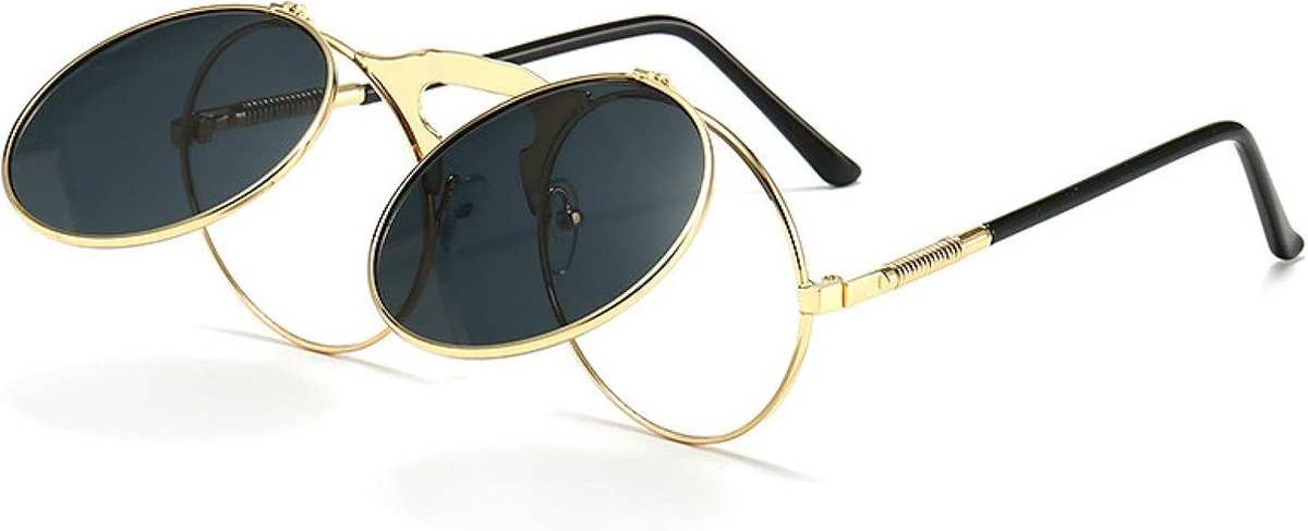 Zonnebril Gothic Ronde Retro Flip Ronde Zonnebril Metaal Nieuwe Dames Heren Stijl Zonnebril Uv400-Color-1