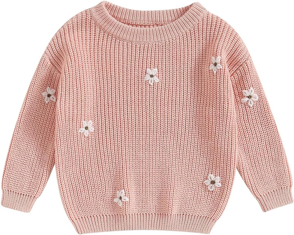 Trui voor kleine kinderen, baby, meisjes, lange mouwen, bloemenborduurwerk, gebreide trui, sweatshirt, warm, herfst, winter, gebreid, outwear, 1-5 jaar