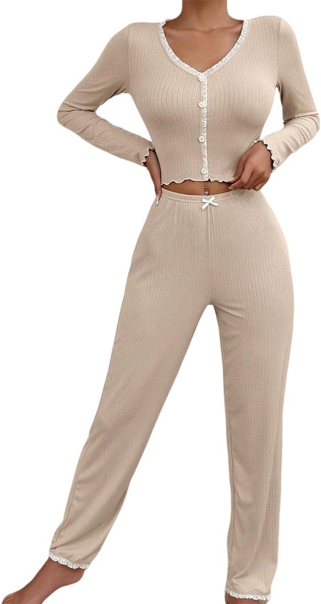 Pyjama dames 90% polyester 10% elastaan pyjama set lange tweedelige nachtkleding sleepwear pyjama dames lange mouwen pyjama set met knoopsluiting tweedelig