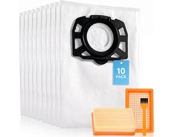 10 stofzuigerzakken met 2 filters voor Kärcher WD6, WD5, WD4, WD5P, WD6P, MV4, MV5, MV6, stofzuiger KFI 487 en KFI 4410, stofzak, reserveonderdelen, accessoires, zak, HEPA-filter 2.863-006.0