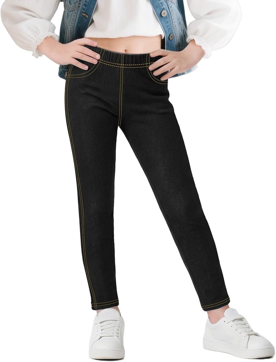 Leggings Meisjes Jeans-look Kinderen Basic-stijl Elastische jeggings Ademend Zacht Lange broeken met zakken Ondoorzichtige alledaagse broeken Alledaagse kleding, maat 116-158