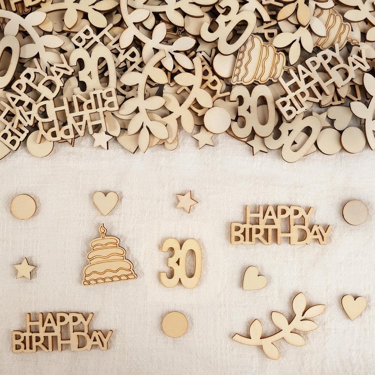 200 stuks houten verjaardagsdecoratie - strooidecoratie voor de 30e verjaardag, tafeldecoratie voor verjaardagsfeestjes